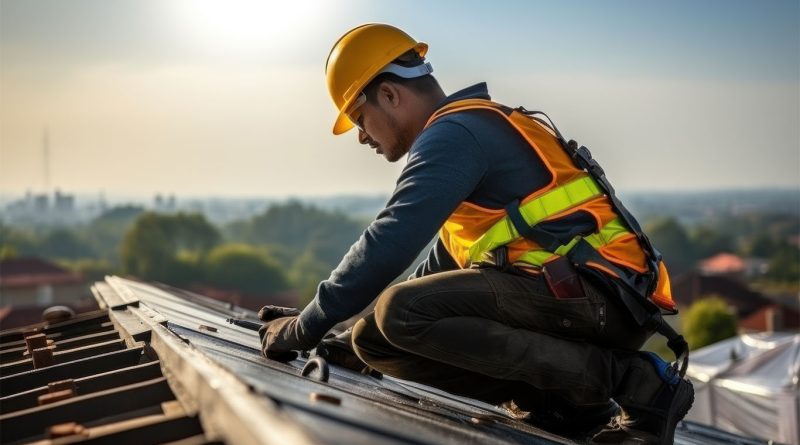 Image of a construction worker on a roof of a house to support affordable manufactured homes article