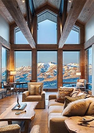 Living room with view over mountains