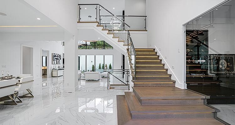 Open plan house with stairway
