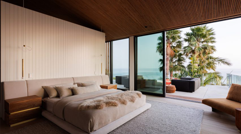 Large renovated bedroom in Malibu beach house by Sophie Goineau
