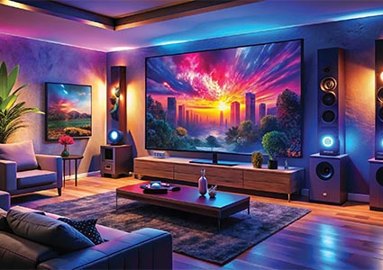 Ultimate Home Entertainment Setup with TV and Surround Sound System for Immersive Movie and Gaming Experiences at Home