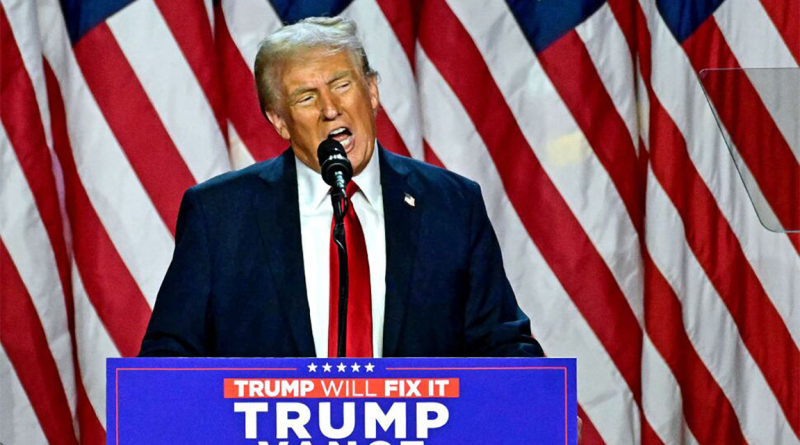 Trump at signed pedestal behind American flag to support Trump housing policies article