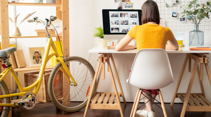 A well-organized small home office with smart storage and ergonomic design.