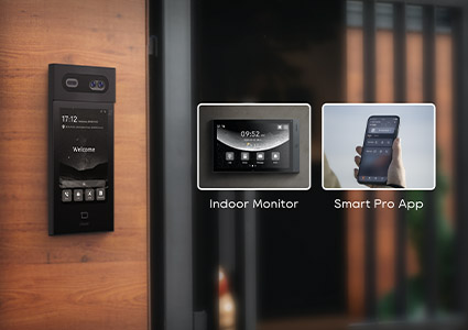 a DNAKE IP video intercom system, showcasing its various components for home security and access control. 