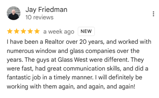 5 Star customer review for Glass West