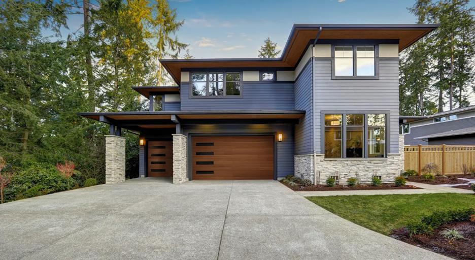 Modern Houston home with overhead garage doors