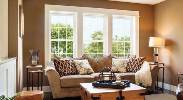 Alside window replacement service with large windows in living