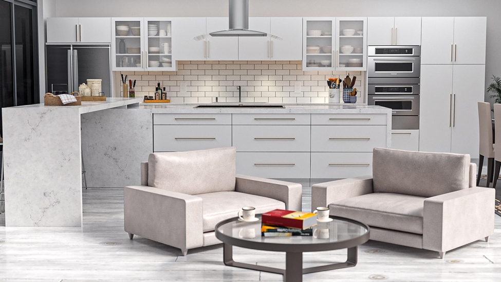 Modern kitchen and dining room with cabinets by PKB Cabinetry