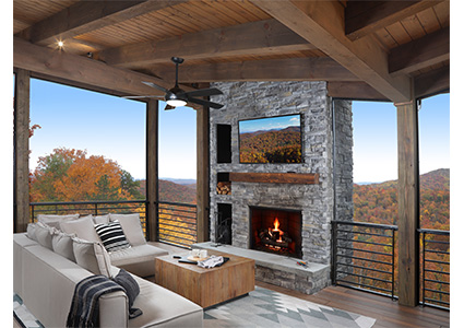 Modern open plan living room with fireplace by Modern Rustic Homes