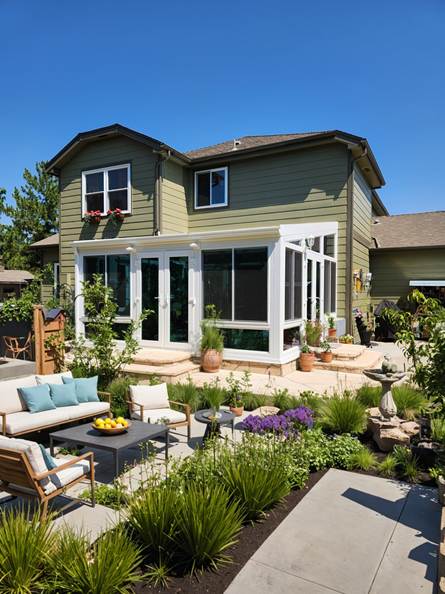 A sunroom attachment in the backyard by Colorado Sunroom and Window.