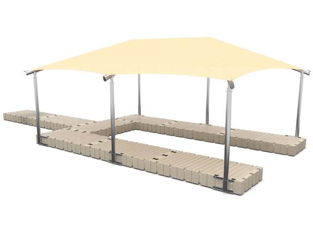 Beige dock solution in an Arizona waterfront property. Image: EZ Dock.