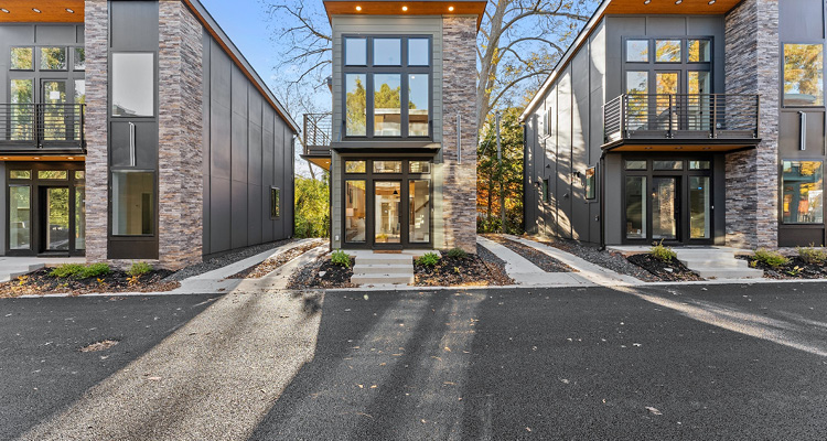 the modern architecture of the Villa Nova micro home community located in Gainesville, Georgia.