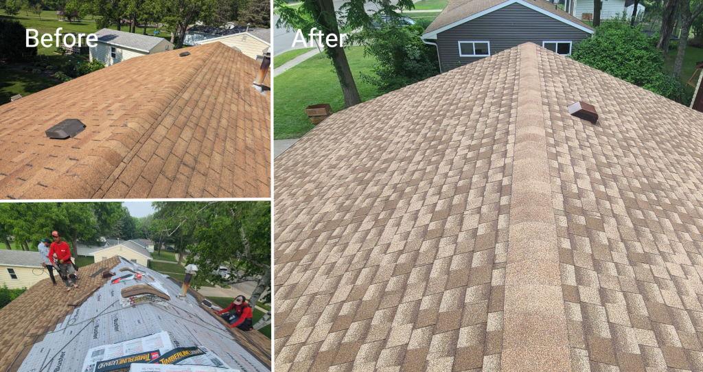 Willmar, MN 56201 — new roofing replacement before and after by Heritage Exteriors.