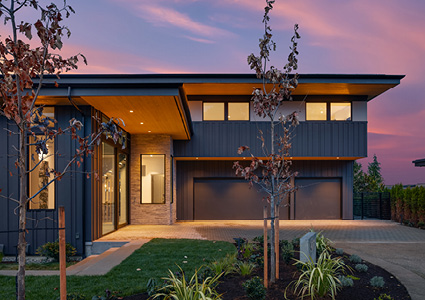 a striking contemporary residence designed by Mirikeen Homes and blends Japanese wabi-sabi aesthetics with midcentury modern influences