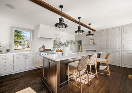 a bright, spacious kitchen blending rustic and modern design elements