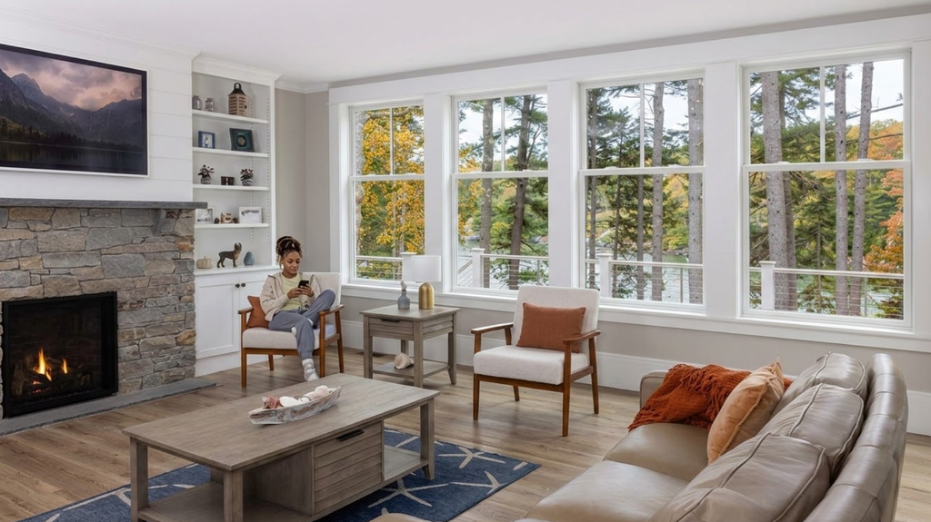 Large-format Renewal by Andersen® windows by Asher frame lakeside views in this Wisconsin home while maintaining Climate Zone 6 thermal performance.