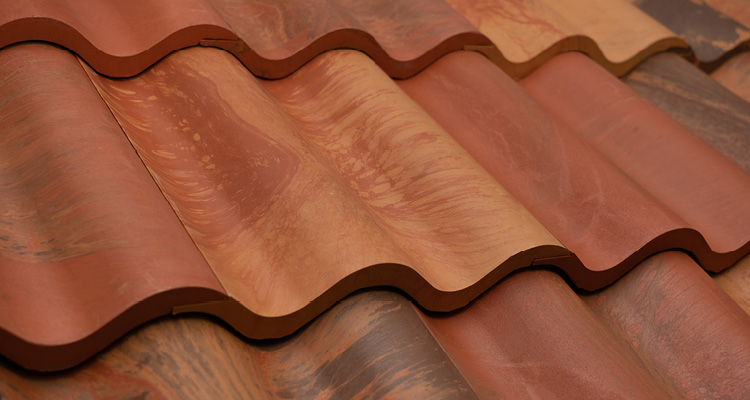 interlocking clay or concrete roof tiles with a wavy, double-pantile profile