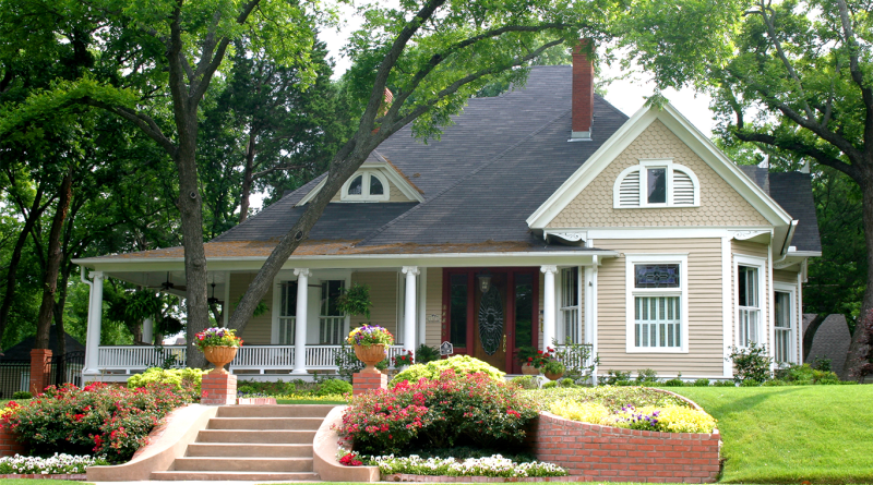 Classic house with flower garden