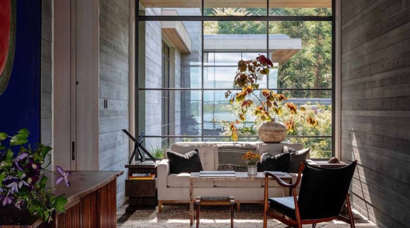 Luxury modern home with large steel-framed windows and glass doors